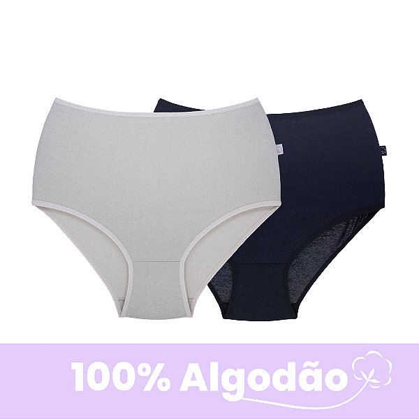 Kit com 2 Calcinhas Básicas Super Alta 100% Algodão