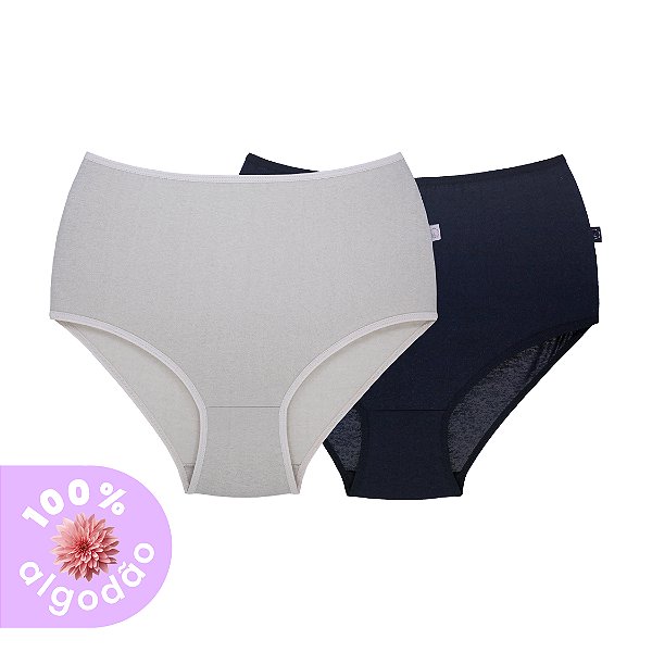Kit com 2 Calcinhas Básicas Super Alta 100% Algodão