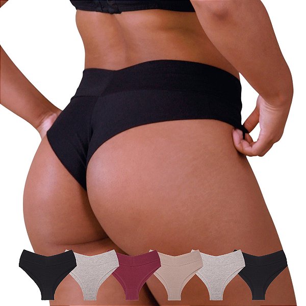 Kit com 6 Calcinhas Sofia Fio Duplo no Bumbum