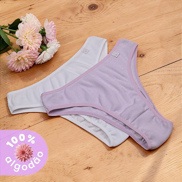 Kit com 2 Tangas Caneladas Alice 100% Algodão