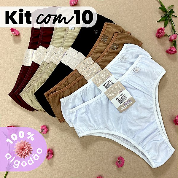 Kit com 10 Tangas Básicas Mari 100% Algodão