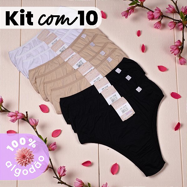 Kit com 10 Tangas Básicas Mari 100% Algodão