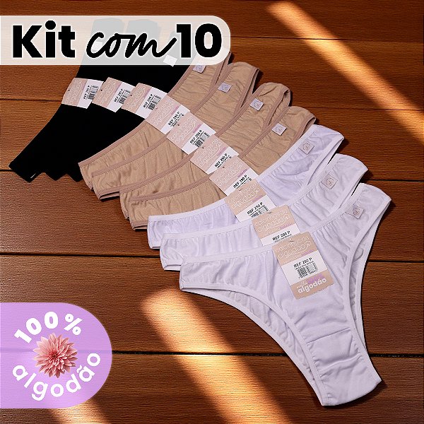 Kit com 10 Tangas Cintura Baixa Básica Nina 100% Algodão
