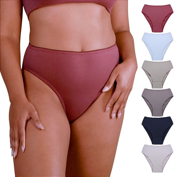 Kit com 6 Calcinhas Cava Alta Cotton