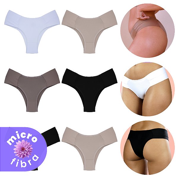 Kit com 6 Calcinhas Lateral Bombom de Microfibra com elastano LYCRA®