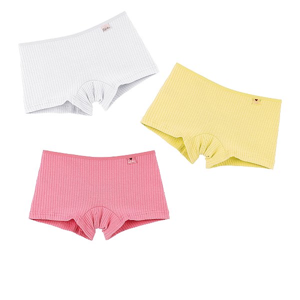 Kit com 3 Calcinhas Boxer Infantil Canelada Cotton