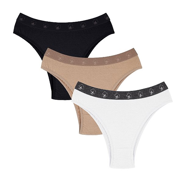 Kit com 3 Tangas Dry com Elástico Largo malha Cotton