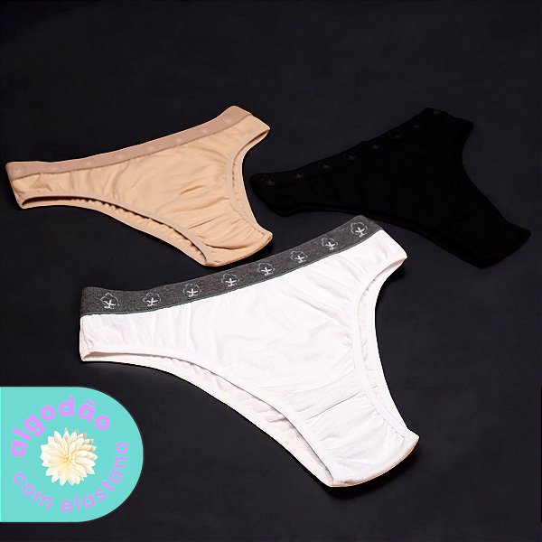 Kit com 3 - Tanga Dry com Elástico Largo Algodão com Elastano / Poliamida