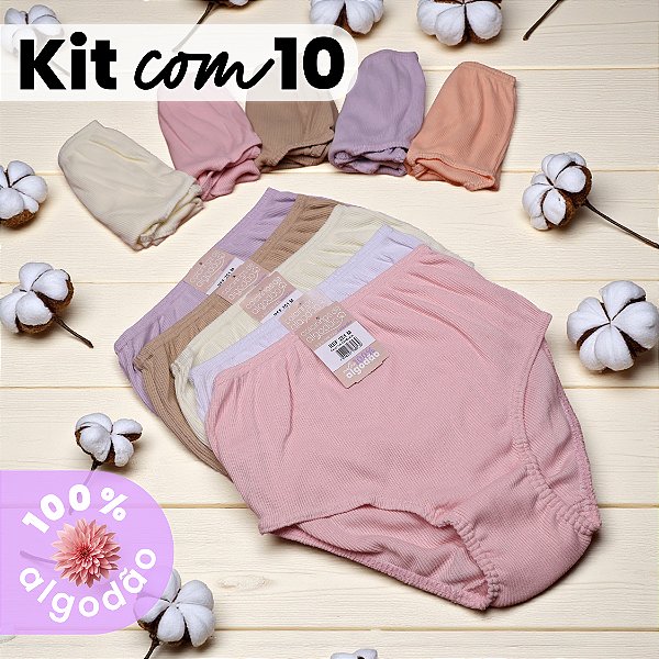 Kit com 10 Calçolas Caneladas 100% Algodão
