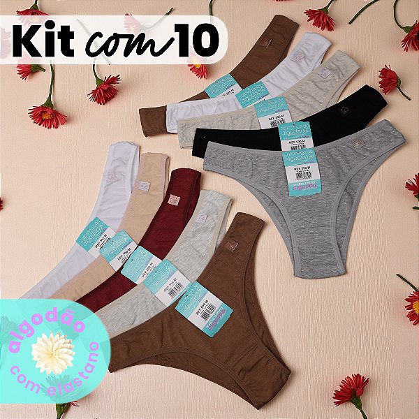 Kit com 10 Tangas Cintura Baixa Algodão com Elastano