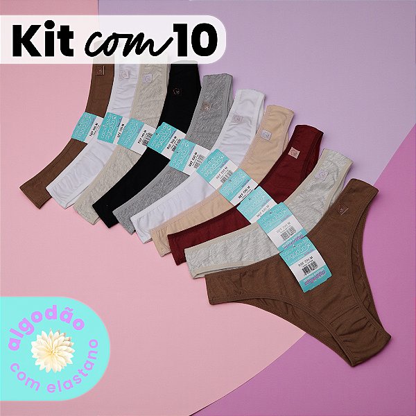 Kit com 10 Tangas Cintura Baixa Algodão com Elastano