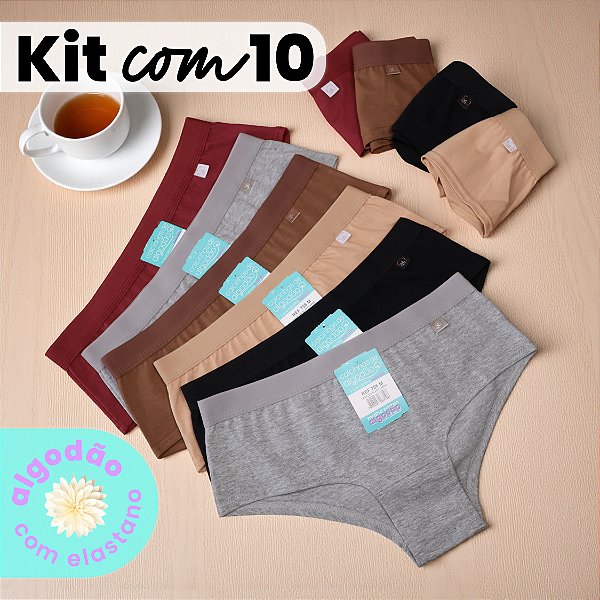 Kit com 10 Cuecas Femininas Boy Short