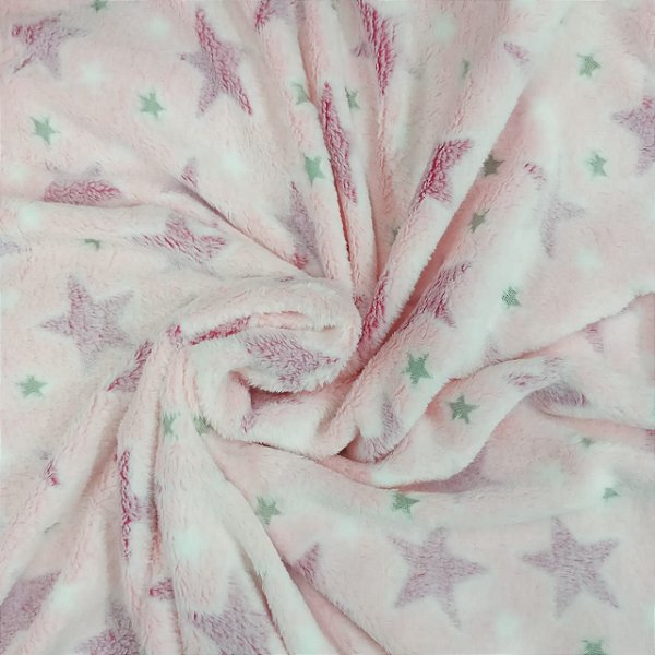 MANTA FLEECE ESTRELAS ROSA E VERDE 50 POR 1,70 LARGURA
