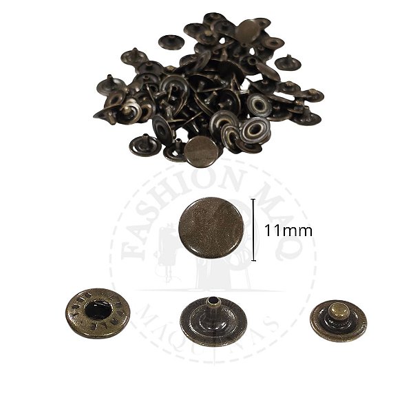 Botão Colchete de Pressão Nº11 Ouro Velho 11mm com 50 Unidades