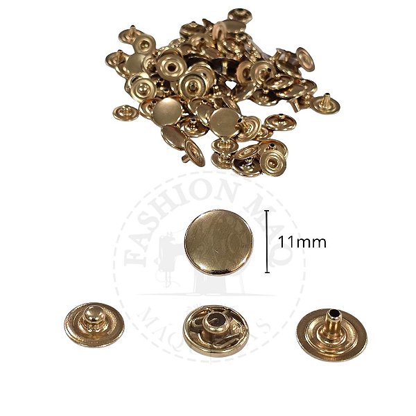 Botão Colchete de Pressão Nº11 Dourado Banho Newault 11mm com 50 Unidades