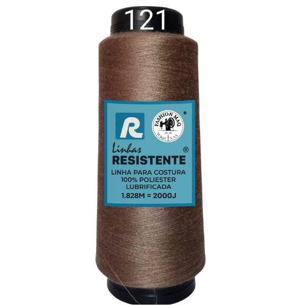 Linha de Costura Cor 121 Madeira 2000J (1.828m) Gramatura 120 Tex 27 Marca Resistente 100% Poliéster