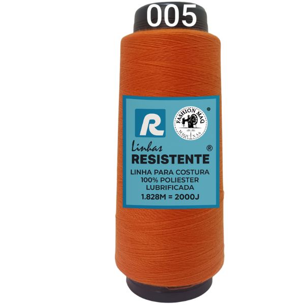 Linha de Costura Cor 005 Cenoura 2000J (1.828m) Gramatura 120 Tex 27 Marca Resistente 100% Poliéster