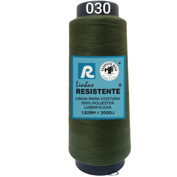 Linha de Costura Cor 030 Musgo 2000J (1.828m) Gramatura 120 Tex 27 Marca Resistente 100% Poliéster
