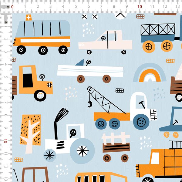 Tecido Avimor Digital Carrinhos de Brinquedos