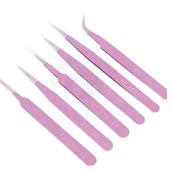 Pinça Anti-estatica Conjunto C/ 6pçs Rosa