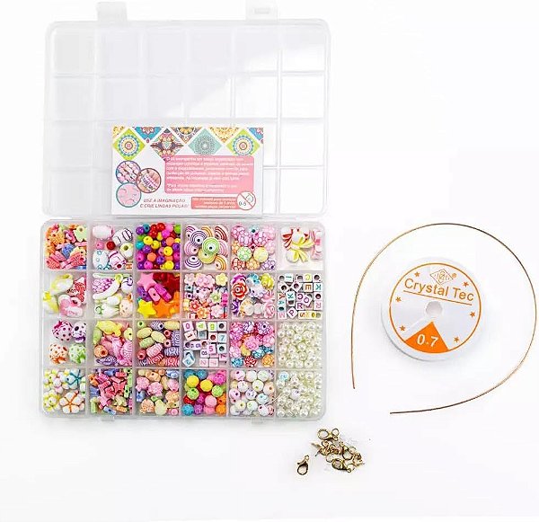 Kit Miçangas G - 550 pçs - 8m linha - 4 jogos de Fechos