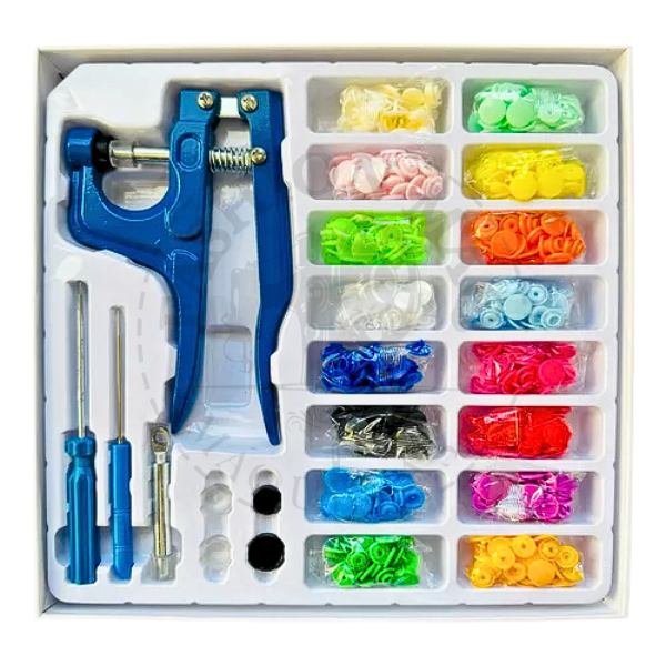 Alicate Botão Pressão Azul C/ 16 Cores Botões