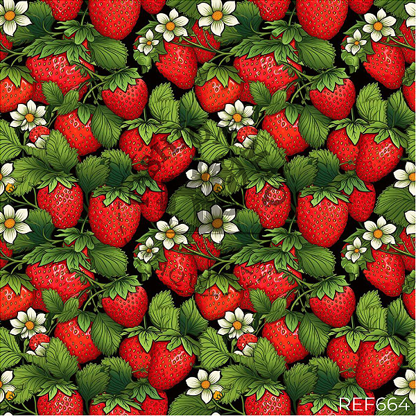 Tecido Tricoline Digital Fruta Morango