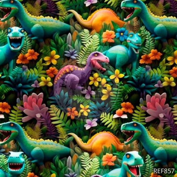 Tecido Tricoline Digital Dino 2