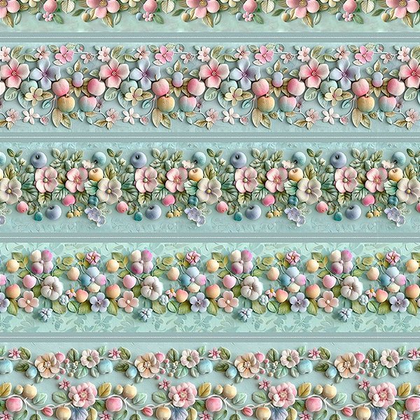 Tecido Tricoline Digital Barrado Frutas e Flores Elegantes