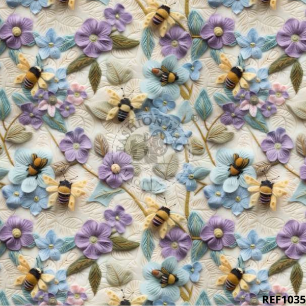 Tecido Tricoline Digital Natureza Abelhas Lilas