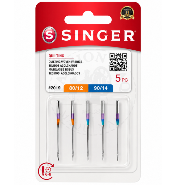 Agulha Singer Nº 2019 Sortida 12-14 p/ Quilting Máquina Doméstica - Cartela c/ 5un