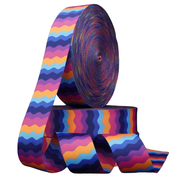 Alça Acetinada Estampada Cor 55 Ondinhas Coloridas 30mm - Toque Macio e Alta Resistência