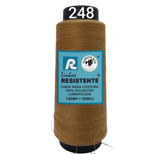 Linha de Costura Cor 248 Ocre 2000J (1.828m) Gramatura 120 Tex 27 Marca Resistente 100% Poliéster
