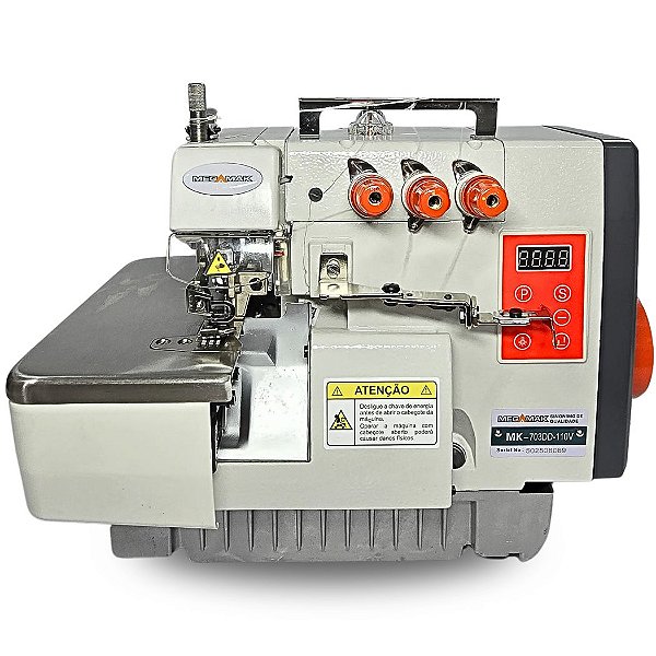 Máquina de Costura Industrial Overloque Mega Mak 703 Direct Drive 220V com LED, e Mesa Completa