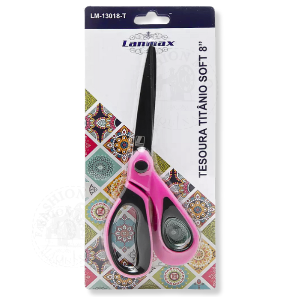 Tesoura Lanmax Titanio 8 Polegadas Rosa Cabo Soft - Conforto e Precisão no Corte