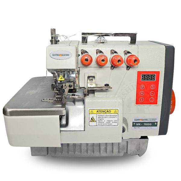 Máquina de Costura Industrial Interloque Mega Mak 705 Direct Drive 110V com LED, e Mesa Completa