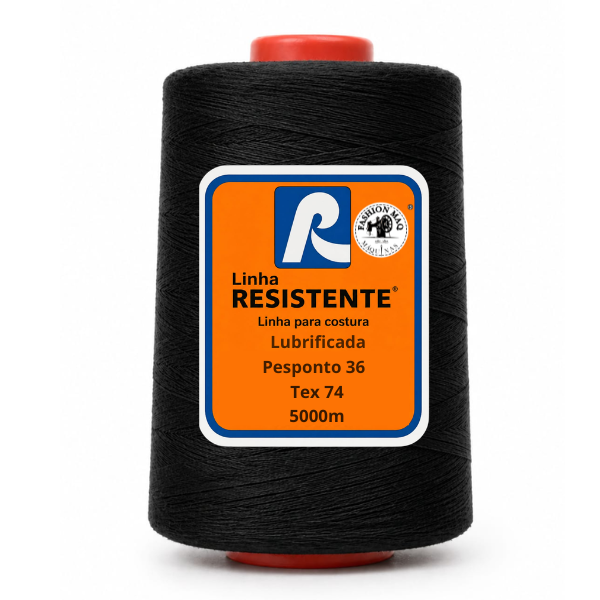 Linha Resistente 044/36 Preto 5000m Pesponto Gramatura 200 Tex 74 Marca Resistente 100% Poliéster