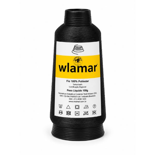 Fio de Poliéster Texturizado Wlamar Cor 004 Preto 100g Tex 18 Overloque e Galoneira