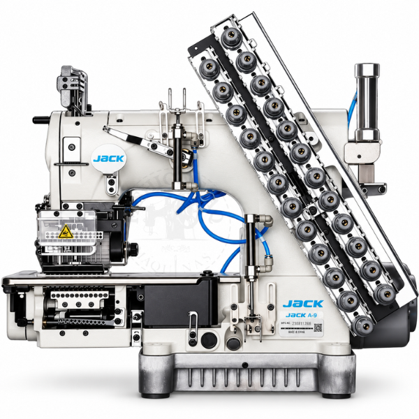 Máquina de Costura Industrial Elastiqueira Jack Eletrônica Pneumática Cilíndrica 12 Agulhas JK8009 220v - Essencial