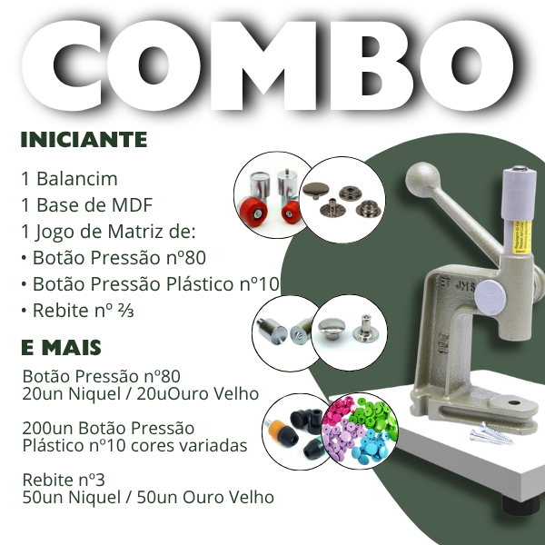 Combo Balancim Kit Iniciante – Matrizes + Botões + Rebites + Base MDF