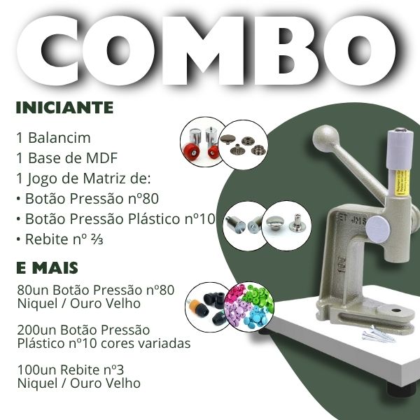 Combo Balancim Kit Iniciante – Matrizes + Botões + Rebites + Base MDF