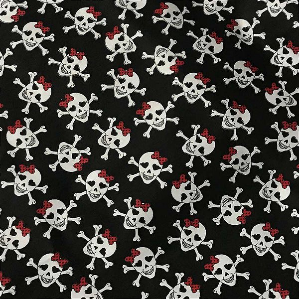 Tecido Tricoline 100% Algodão Caveira Pirata Lacinho (Metro)