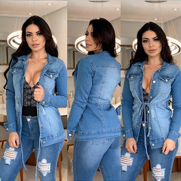 Conjunto jeans feminino calça e blusa Clearance