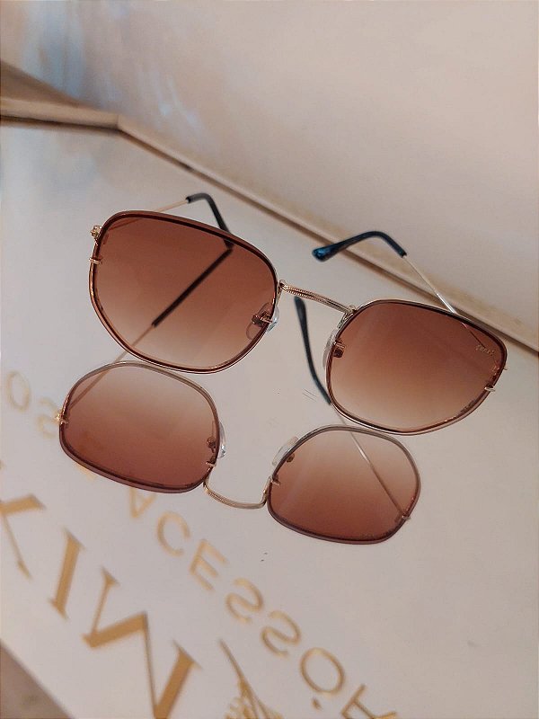 OCULOS EXAGONAL DOURADO E MARROM DEGRADE