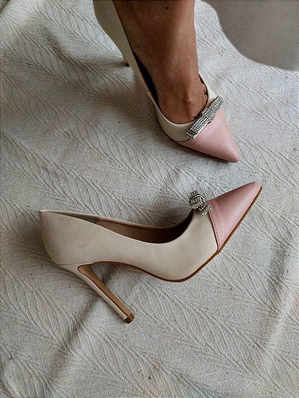 SCARPIN KARINA BICOLOR OFF WHITE E ROSA
