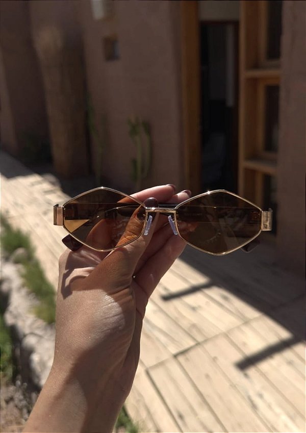 OCULOS DE SOL BIANCA HEXAGONAL MARROM
