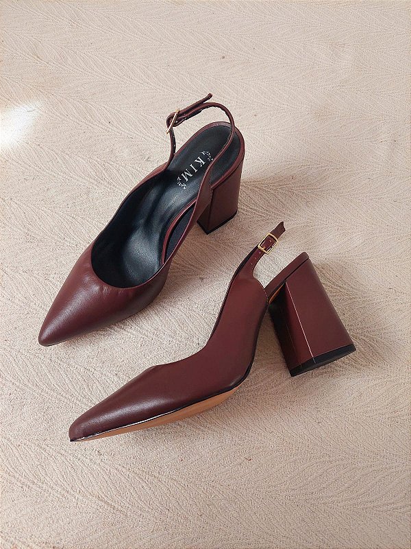 SCARPIN SLINGBACK CLARICE MARROM COURO