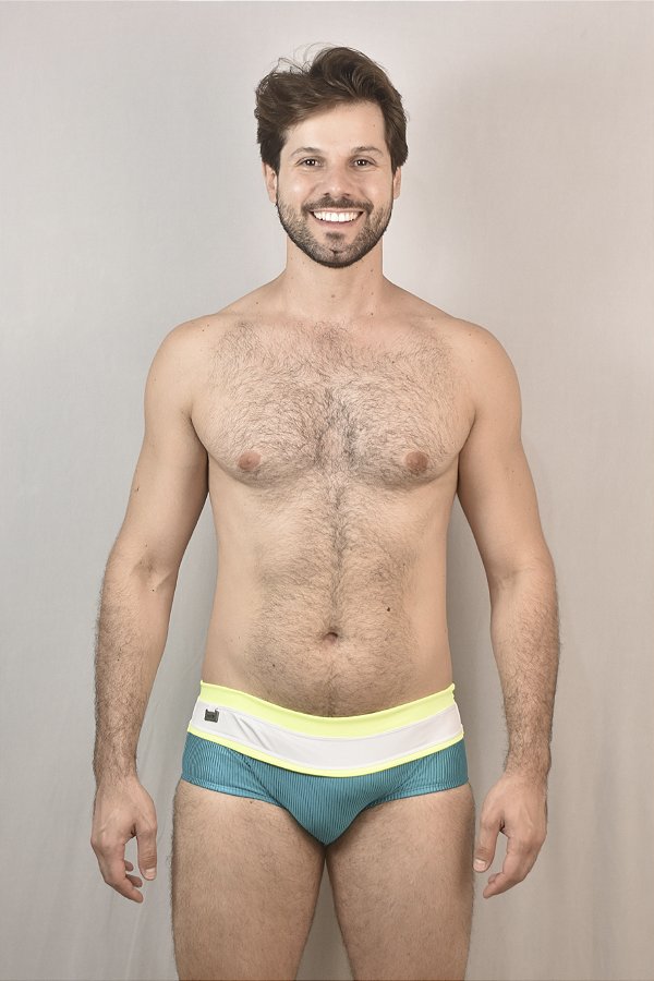 Sunga Tradicional Barrada Tricolor Verde/Néom/Branco  MenF5