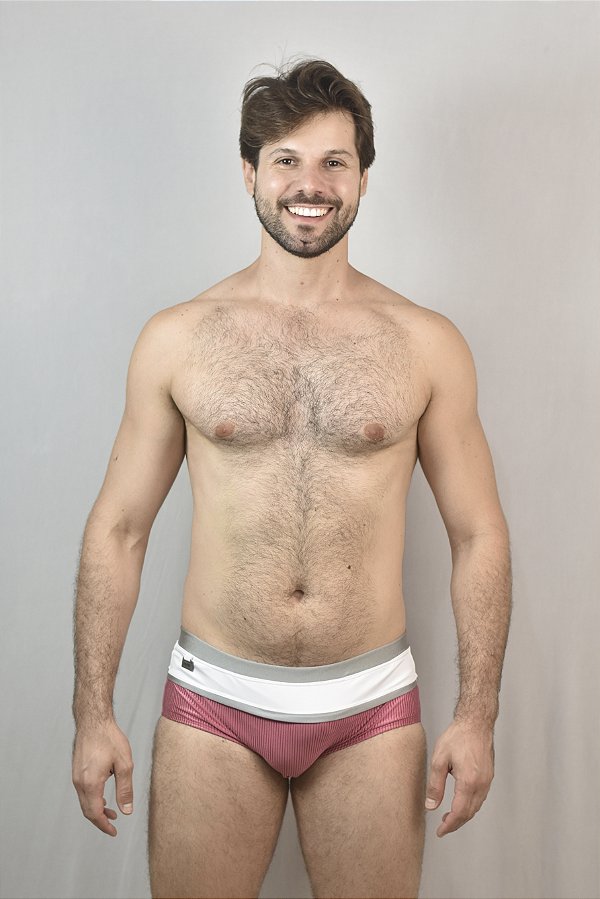 Sunga Tradicional Barrada Tricolor Rose/ Chumbo /Branco  MenF5