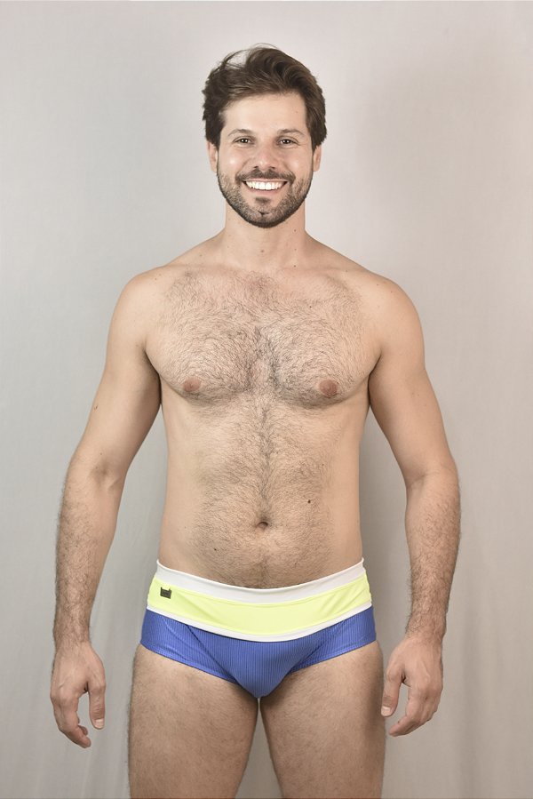 Sunga Tradicional Barrada Tricolor Azul/ Néon /Branco  MenF5